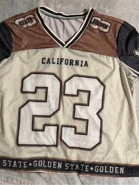 SHEIN Cream Mesh Tank with Brown Trim and Black Stitching